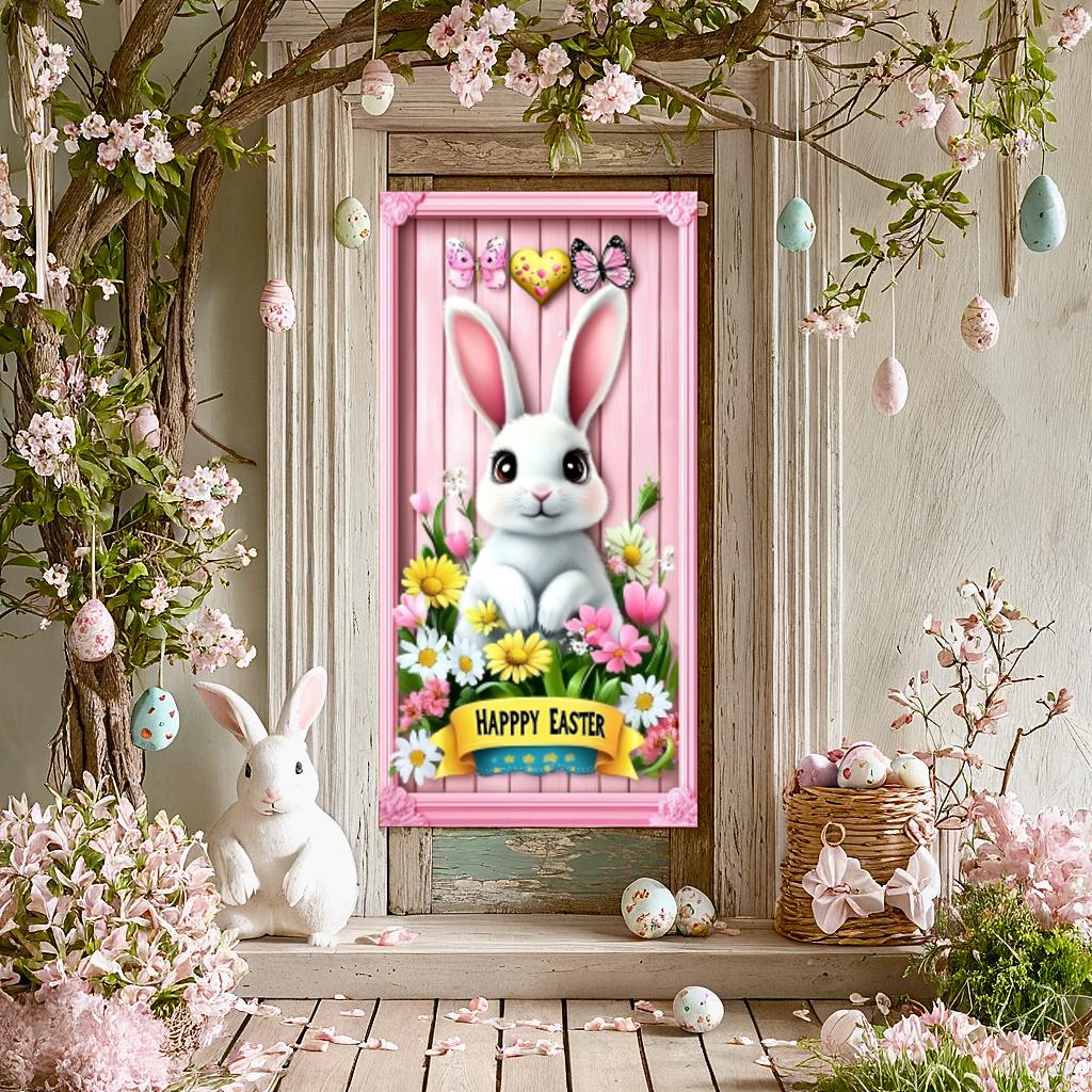 Festive Easter Decoration Garden Colorful Decorative Wall Backdrop Celebration Bunny Banner for Outdoor Use