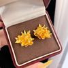 Gold Peony Flower Earrings: Vintage-Style Light Luxury for Weddings 