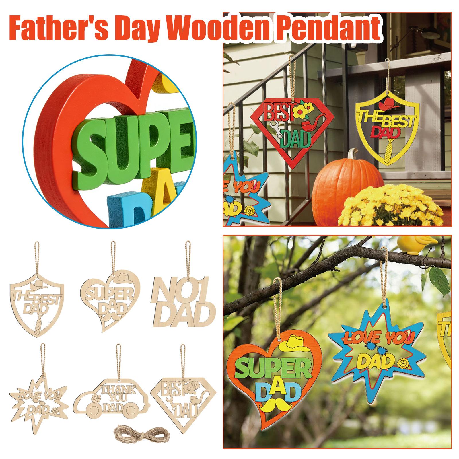 

Wooden Dad Hanging Ornaments Set 6 Pieces Laser Cut Decorative Signs with Rope for Father s Day Celebration Home Decoration One Size