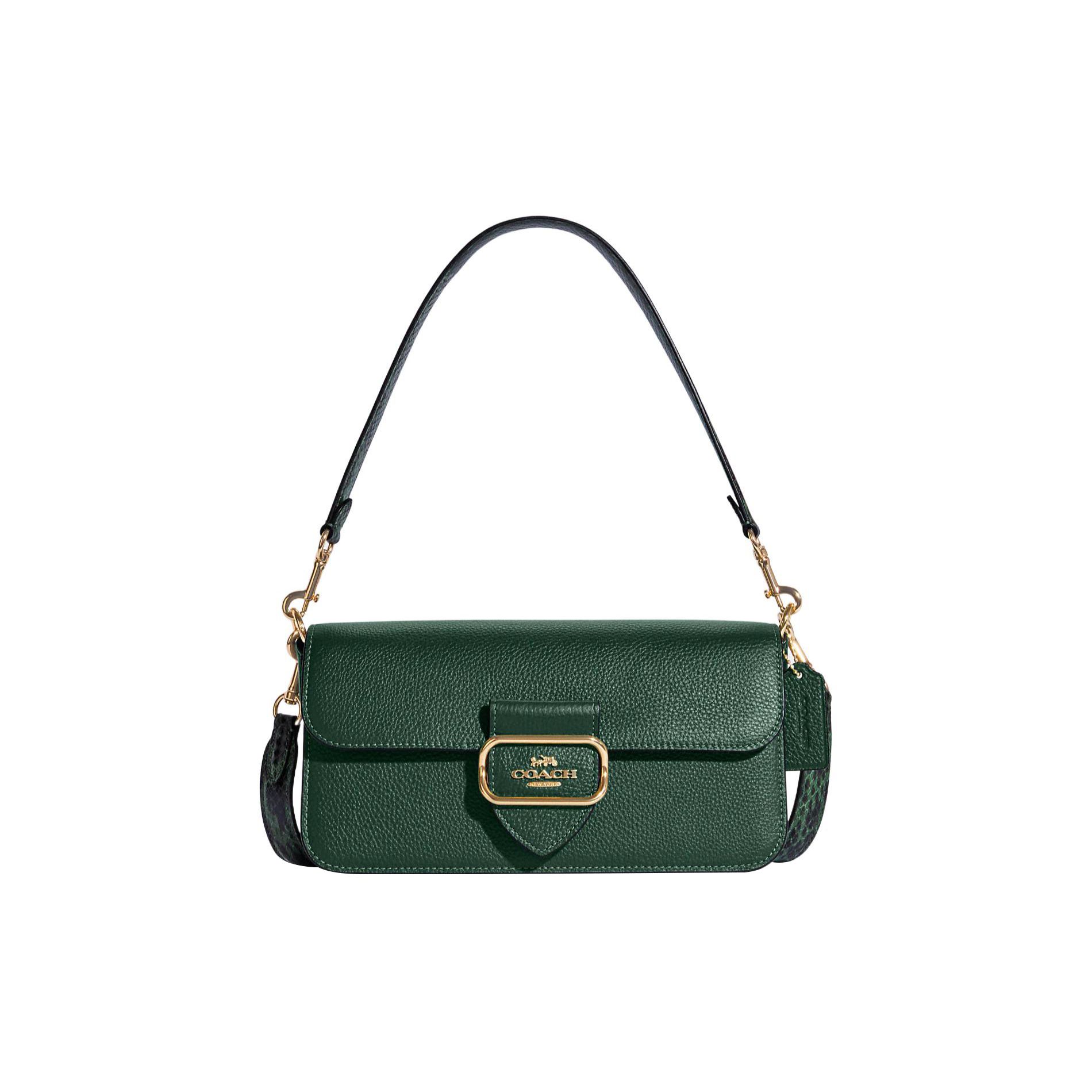 

Coach Morgan 27 Solid Color Buckle Closure Detachable Shoulder Strap Leather Handbag Women handbags Dark-Green CE561-IMV1Y Basic Set (Bag+Dust Bag)