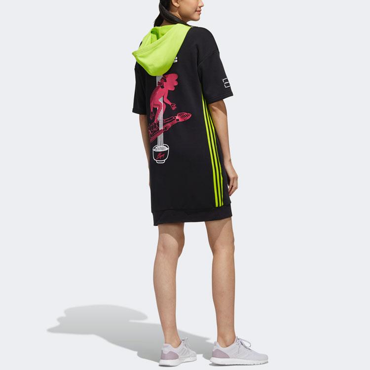 Adidas Neo W Radio W Dress Printed Color Block Hooded Short Sleeve Dress Women Dresses Black FU3581