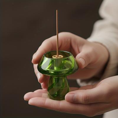 Mushroom Glass Candle Holder 9-Hole Brass Incense Stand 2-in-1 Aromatherapy Diffuser for Home Office Yoga Meditation Zen Decor