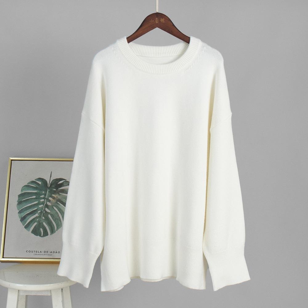 Women s Crew Neck Long Sleeve Oversized Sweater Casual Loose Solid Viscose Blend Knit Pullover Top S белый