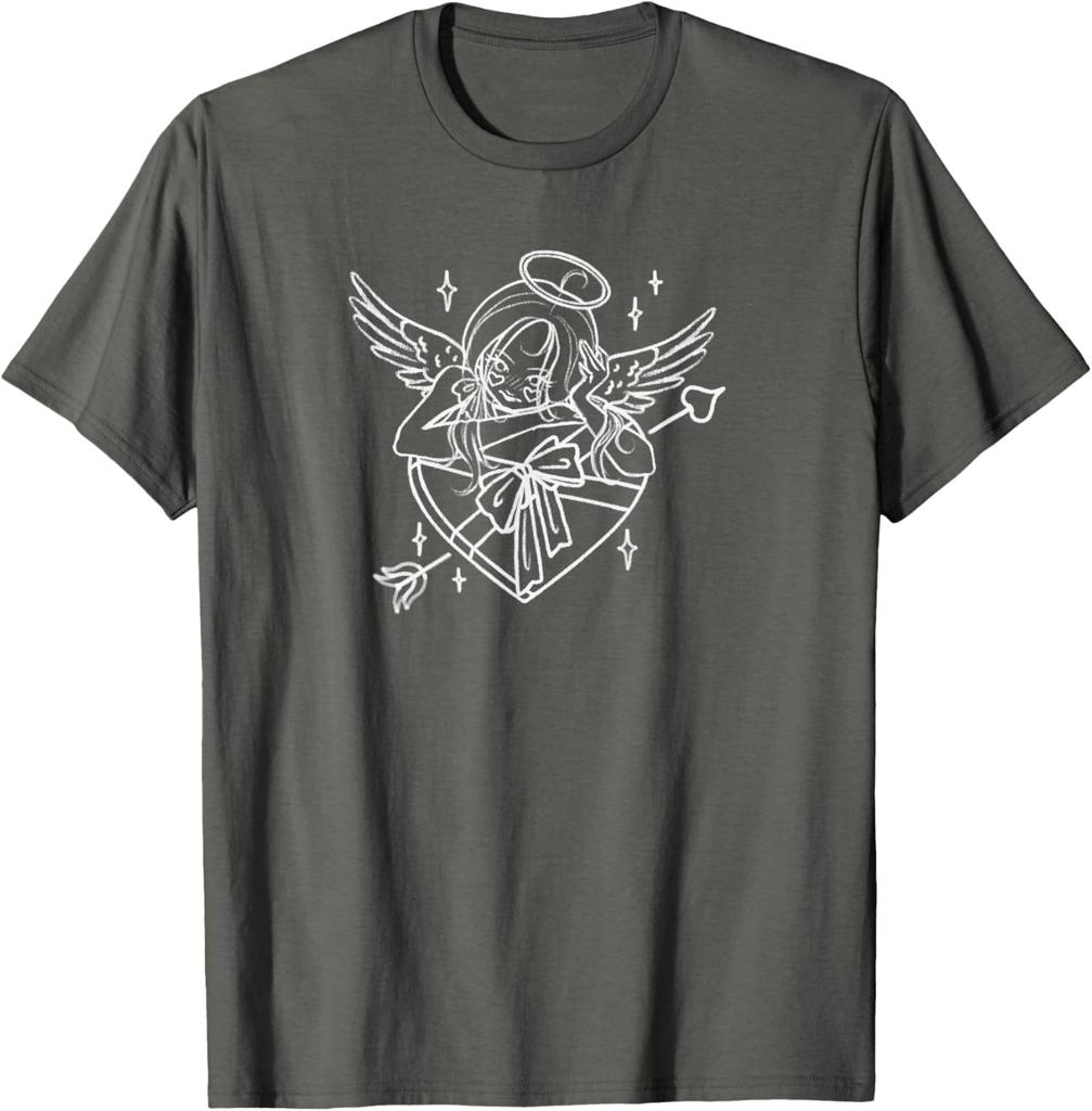 Cupid Winged Cherub Romantic Messenger with Heart Graphic T-Shirt Soft Cotton Short Sleeve Casual Tee