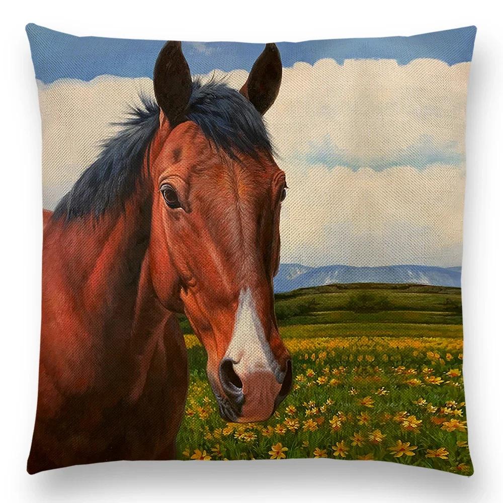 Horse Oil Painting Pillow Case Home Decor Vintage Cushion Cover for Sofa Car Linen Pillow Cover Home Decorative Drop Shipping