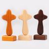 Wood Figurine Cross Statue Decoration with Base Gift Tabletop Ornament Sculpture for Living Room Housewarming Office Friend