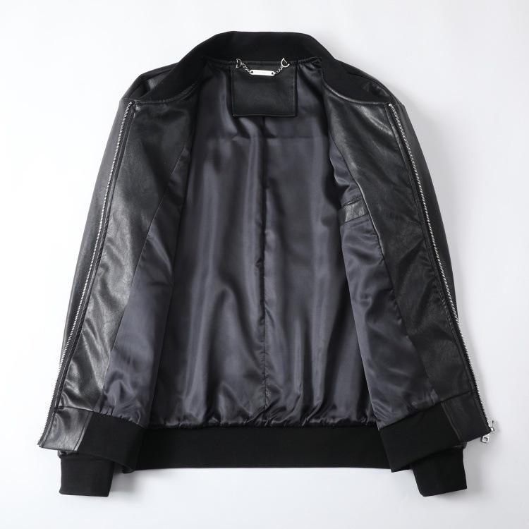 Du Jiabang Herren Jacke mit Stehkragen aus Kunstleder - Herbst/Winter, Schlanke Passform, Reißverschluss, Unifarben, Trendiger Business-Stil.