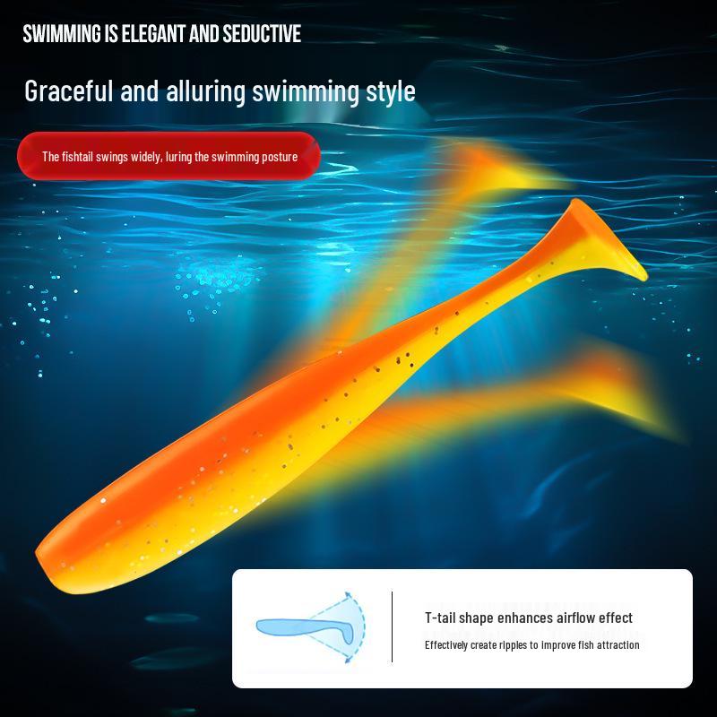 River Stream Two-Tone T-tail Soft Lure with Jig Head Hook for Mandarin Fish, Perch, Pike, Texas Rig