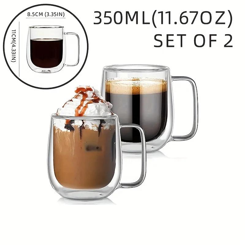 350ml Double-layered Glass Cups Transparent Insulated Coffee Cups and Tea Cups with Handles for Cappuccino Milk Juice Drinkware