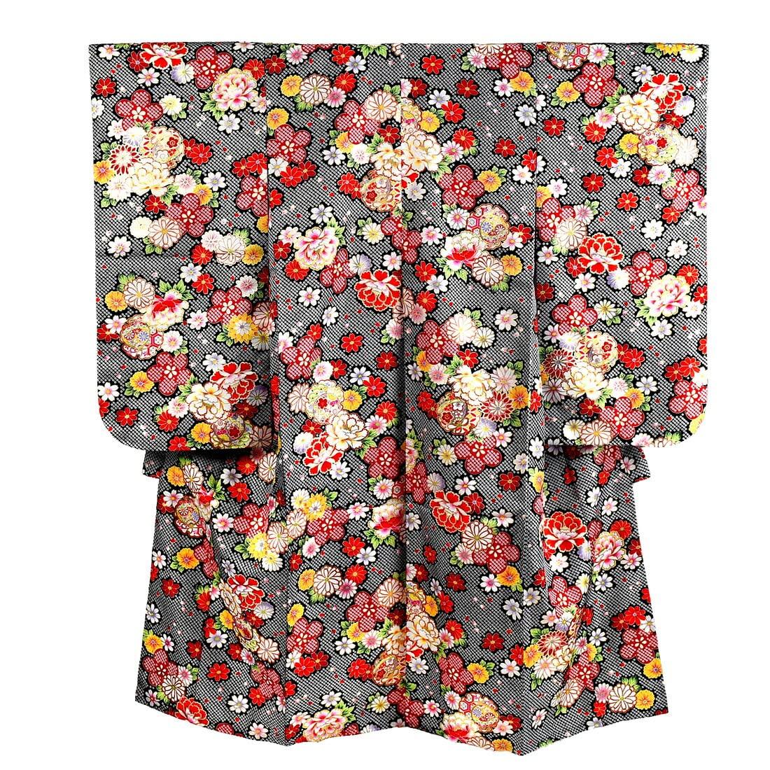 

Kimono 7 Years Old Small Pattern Pattern Four Piece Set Hikita Celebration Kimono Four Piece Set Kimono Nagajuban Layered Collar Kids Black чорний