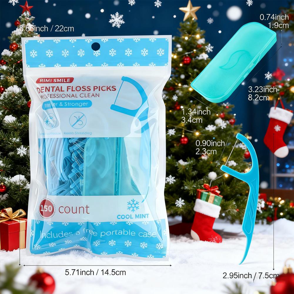 

Travel-Size Mint Dental Floss Picks Set, Reusable Storage Case Included, Fresh Mint Taste, Daily Oral Hygiene, 150PCs
