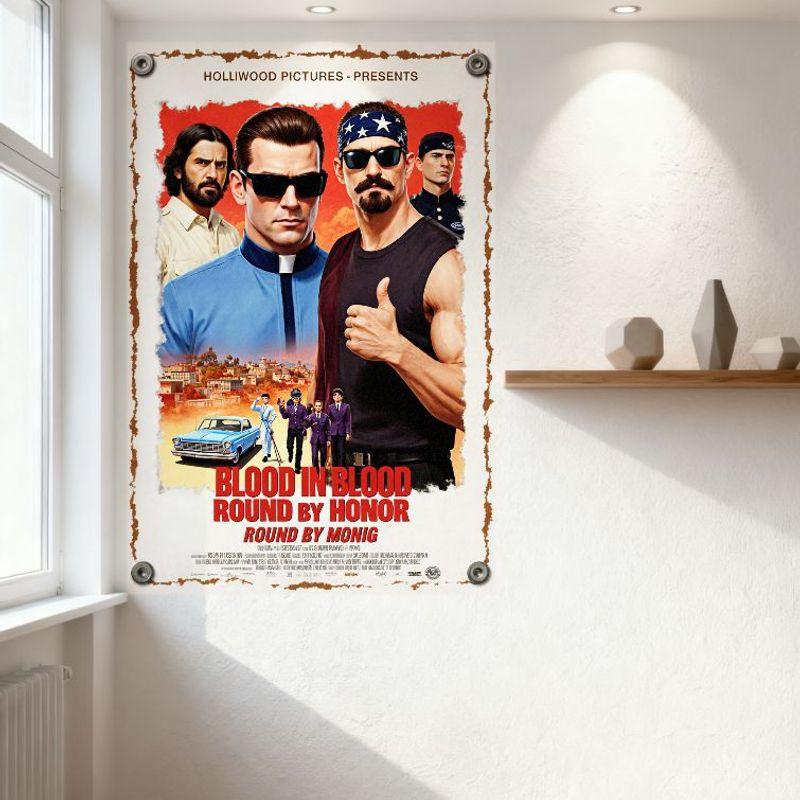 Hollywood Pictures Blood In Blood Round Vintage Movie Poster Metal Tin Sign for Man Cave Home Decor Wall Art Retro Gritty Cinema
