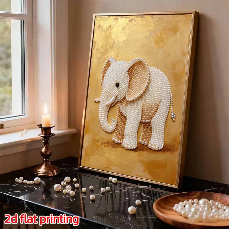 5D Pearl Art Elephant Floral Design DIY Rhinestone Painting Frameless Wall Decor Handmade Craft Gift for Home Bedroom Living Room
