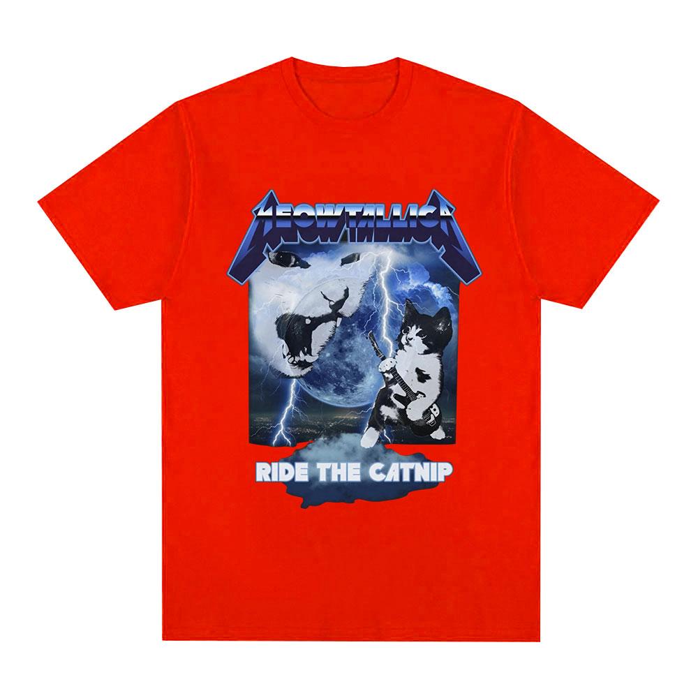 Meowtallica Funny Cat Meme T-shirts Heavy Metal Rock Cats T Shirt Men s Women Fashion Casual 100% Cotton Oversized T-shirt Tops 3XL