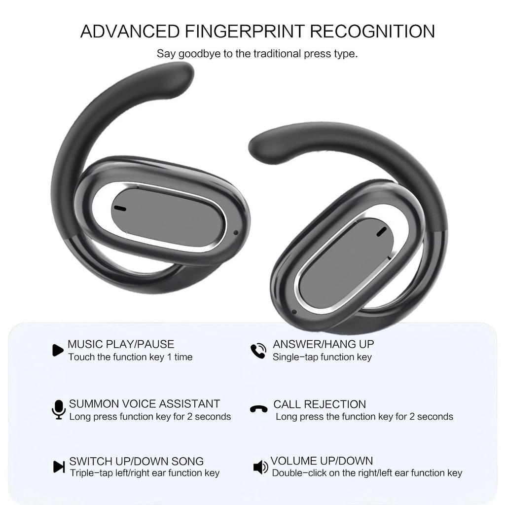 Open Ear Bluetooth 53 Wireless Headphones 3D Bass Sound Battery Display USB Charging IPX5 Waterproof Sports Earbuds