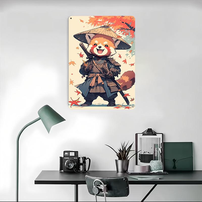 Red Panda Samurai - Japanese Art Metal Poster Customized Wall Art Retro Vintage Tinplate Signs for Man Cave Decoration Gaming