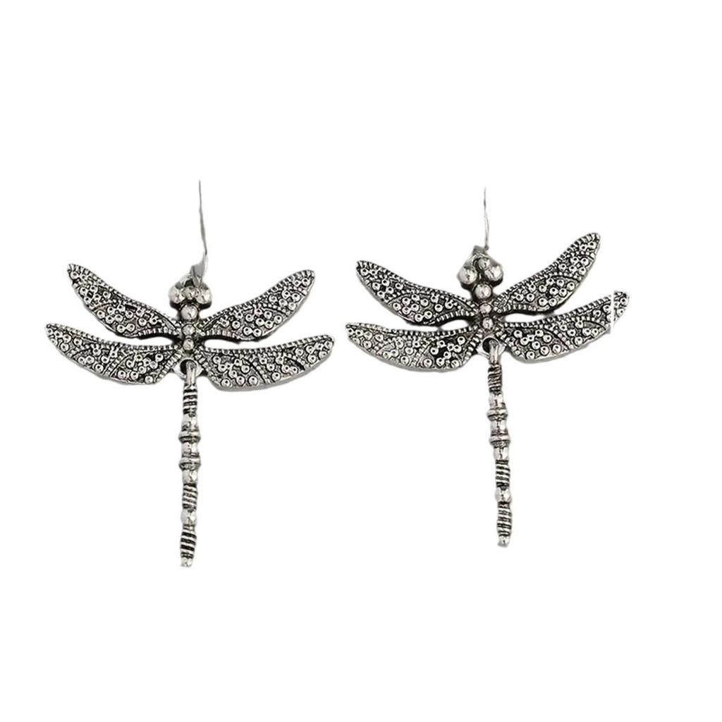 Bohemian Silver-Plated Dragonfly Earrings - Engraved Retro Fashion for Women