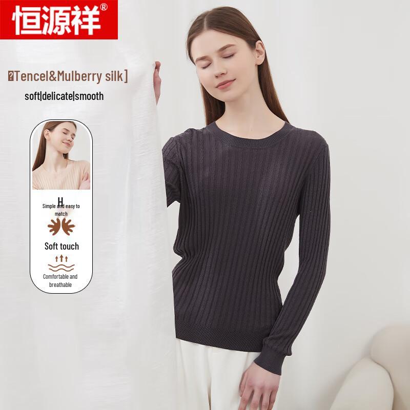 Hengyuanxiang Women's Mulberry Silk Blend Long Sleeve Knit Top