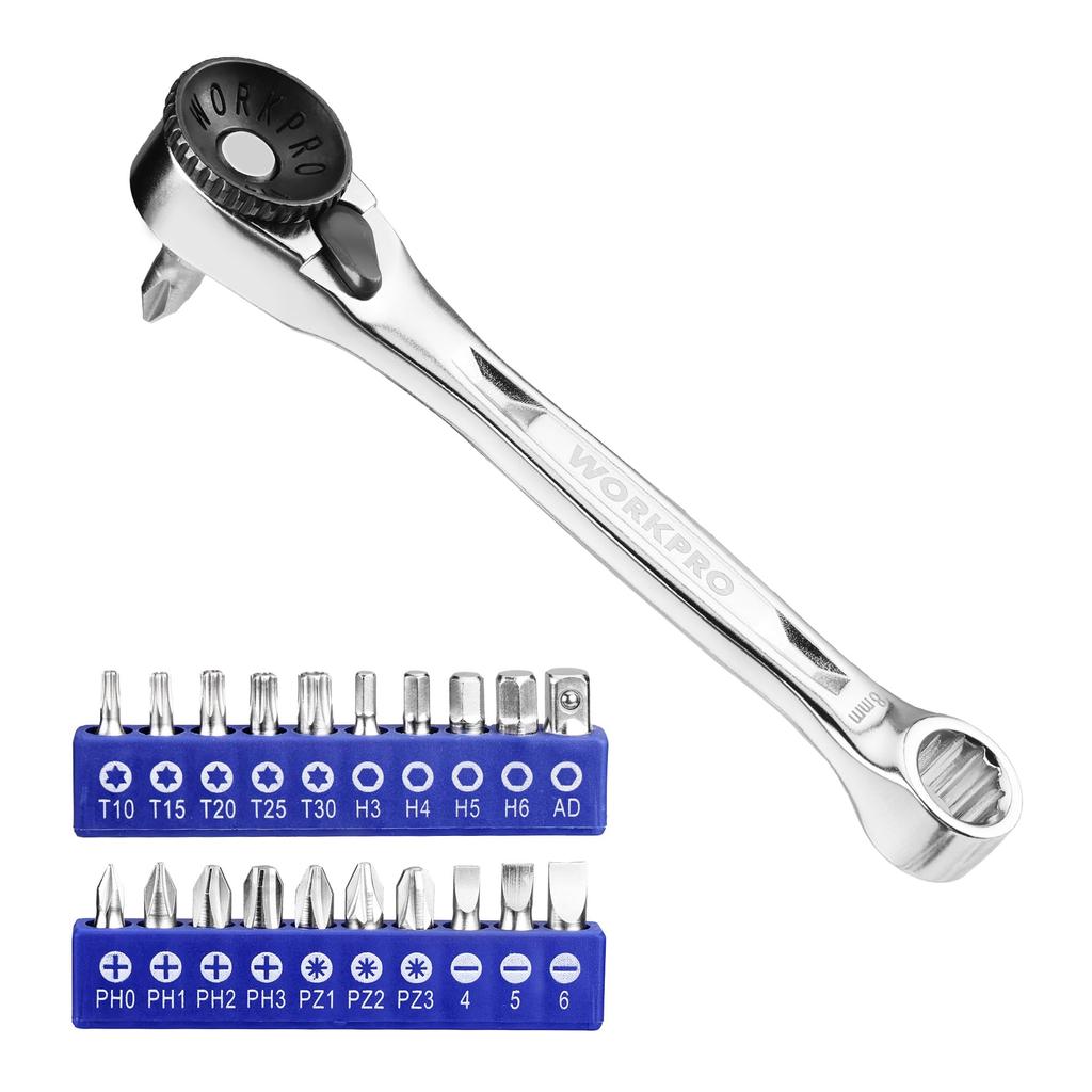 WORKPRO Bit Ratchet Ratchet Ratchet Mini and Pozid Repair Tool Set with 20 Interchangeable Bits and Bit Perfect for and DIY Set, Driver, Wrench,
