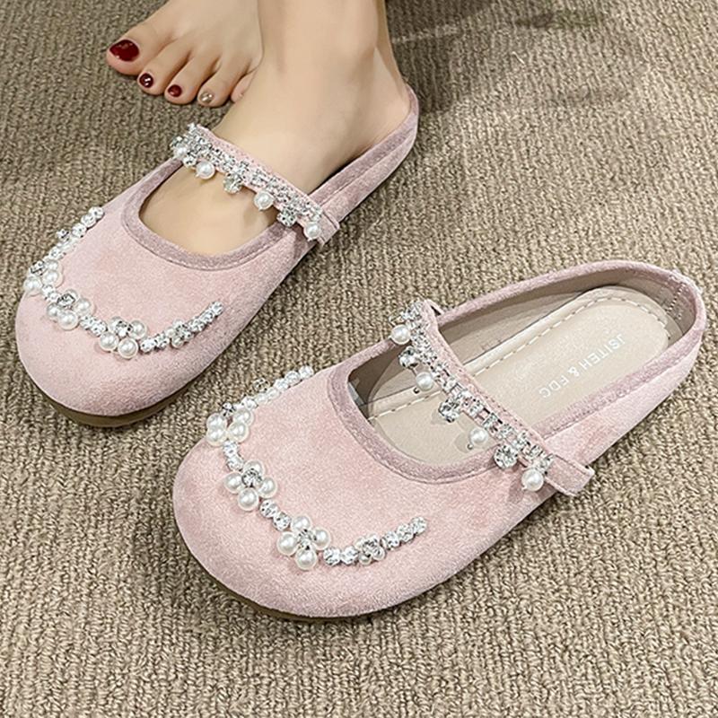 Fashion Flats Women Slippers Crystal Fashion Slingback Mules Shoes Spring Dress Woman Sandals 2025 Trend Brand Cozy Casual Mujer Zapatos