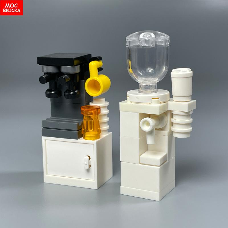 MOC Blocks Kitchen Cabinet Tableware Tool Coffee Maker Machine Water Dispenser Cooking Bench Learning Construction Block Children Toy