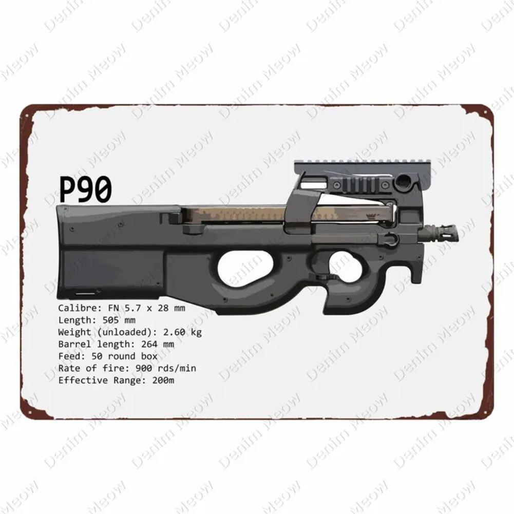 Uzi Vintage Metal Sign, Plaque, Bar, Club, Cafe, Room Decorative Plate, Rifle Tin Painting, Military Fans, Wall Stickers