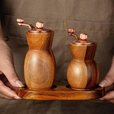 Salz- und Pfeffermühlen-Set aus Akazienholz mit Handkurbel, Vase, schwarze Pfeffermühle, Rosensalzmühle mit Sockel, Salzstreuer, Mühle, Grillwerkzeug