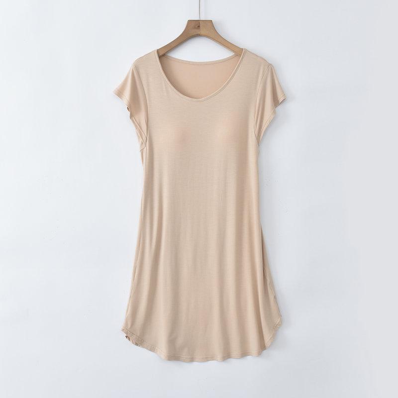 

Женская летняя хлопковая ночная рубашка Feifei с нагрудной подкладкой — легкая, с коротким рукавом, круглым вырезом, домашняя одежда. L