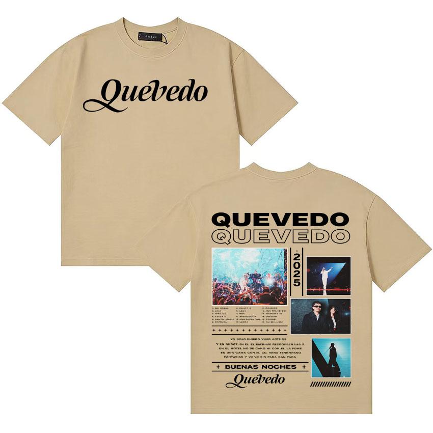 Singer QUEVEDO Buenas Noches 2025 Album Merch  T Shrit Unisex Women Fashion Casual Tees Double Sided Print Short Sleeves Streetwear