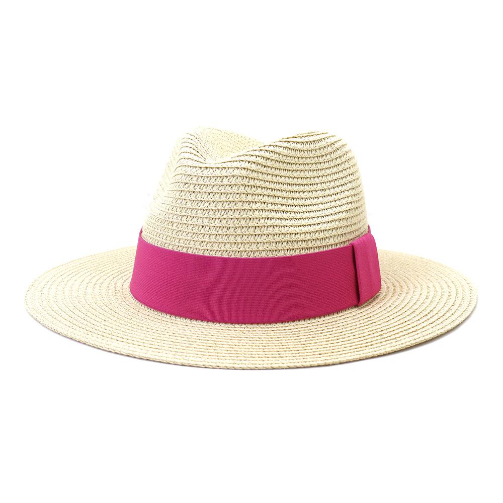 2022 New Summer Straw Sun Hat For Women Fashion Wide Side Panama Cap Outdoor Beach Holiday Jazz Fedora Hat 60CM