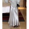 25 Spring and Summer New Vertical and Smooth Silky Glossy Satin Slimming Oblique Cutting A Word Sheath Fishtail Skirt Women
