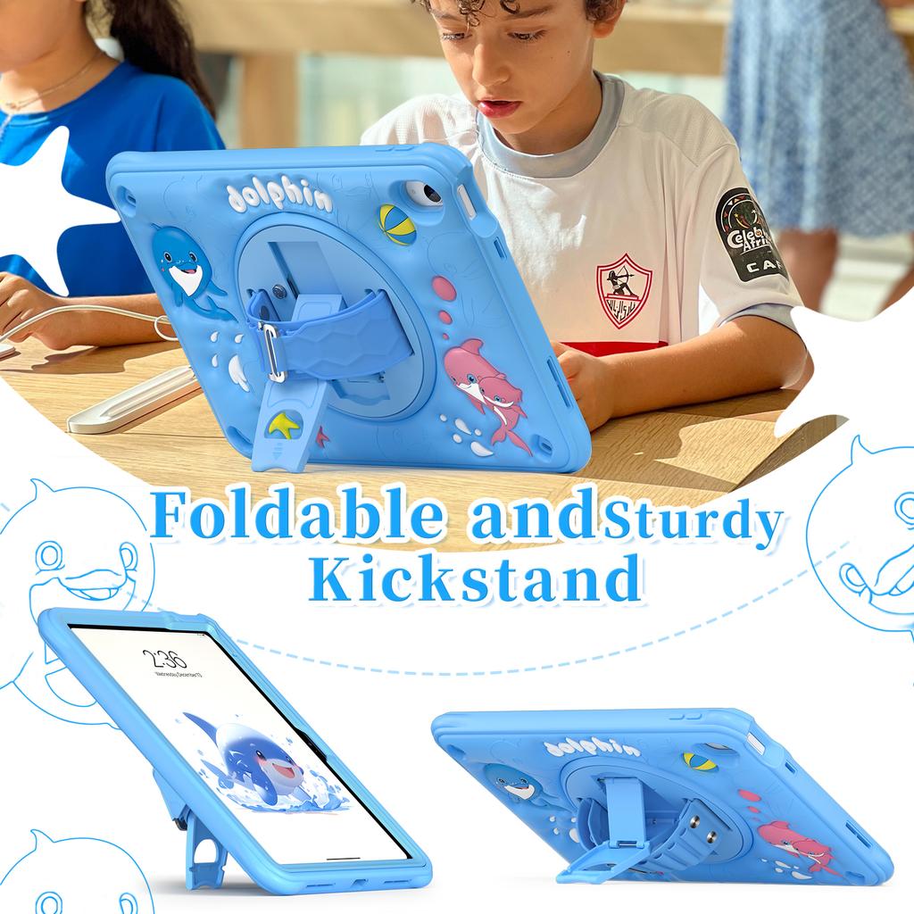 For iPad (2025)/10.9 (2022) Case Cute Dolphin Kickstand PC+Silicone+TPU Tablet Cover