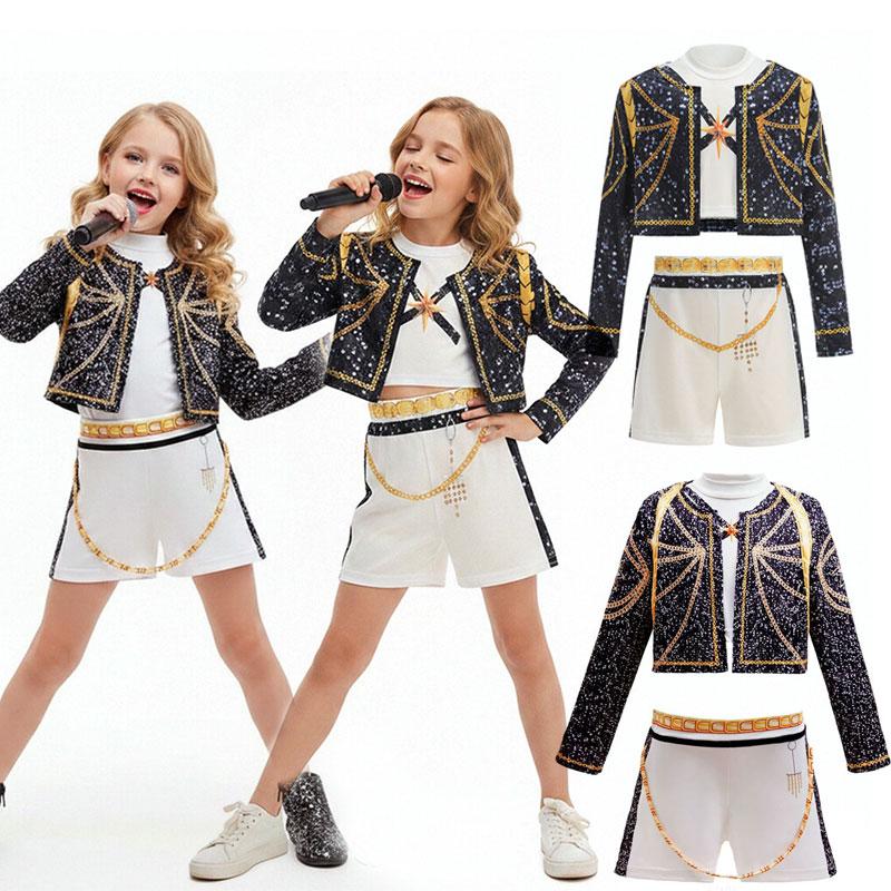 3-10Y Girls Singer Show Costume Kids 3PCS Coat+Top+Shorts Set 2026 New Cosplay Hip-hop Dance Stage Performance Carnival Clothing
