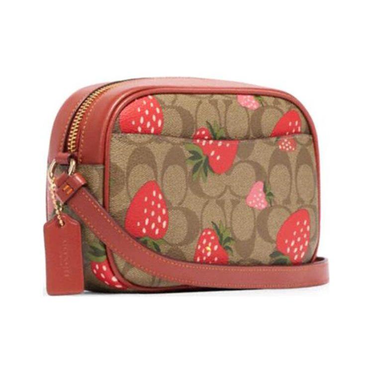 Coach Jamie 18 Classic Monogram Strawberry Print Zipper Closure Canvas And Leather Crossbody Bag Small Women crossbody bag Brown CH522-IME7V