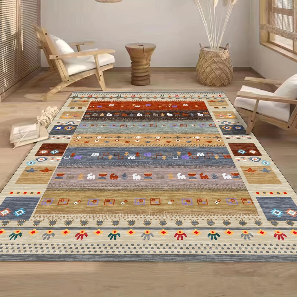 Extra Large Area Mat Vintage Bohemian Tribal Patterns Earthy Tones Machine Washable Anti Slip Floor Mat Living Room Bedroom