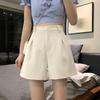 Women's High Waist A-Line Wide Leg Black Suit Shorts - Autumn 2024 Korean Style Plus Size Bermudas