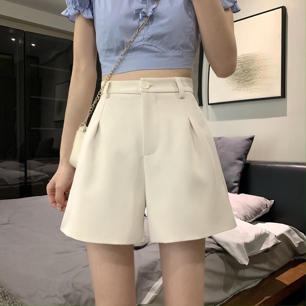Women's High Waist A-Line Wide Leg Black Suit Shorts - Autumn 2024 Korean Style Plus Size Bermudas
