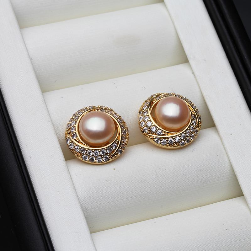 

New Natural Freshwater Pearl Earrings For Woman,Flat 18k Gold Palted Pearl Earrings Wife Anniversary Gift White Pink Black