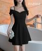 Toa Soa Mini Flared Dress Women's Off-the-Shoulder High-Waisted (M, Black)