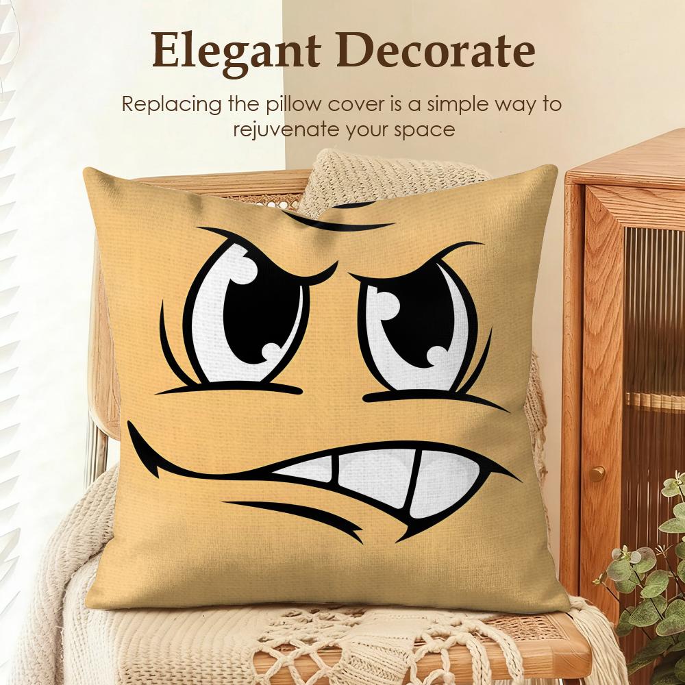 Funny Cartoon Eye Cushion Cover Natural Linen Organic Fabric DoubleSided Printing Sofa Home Decor Gift Pillow Case