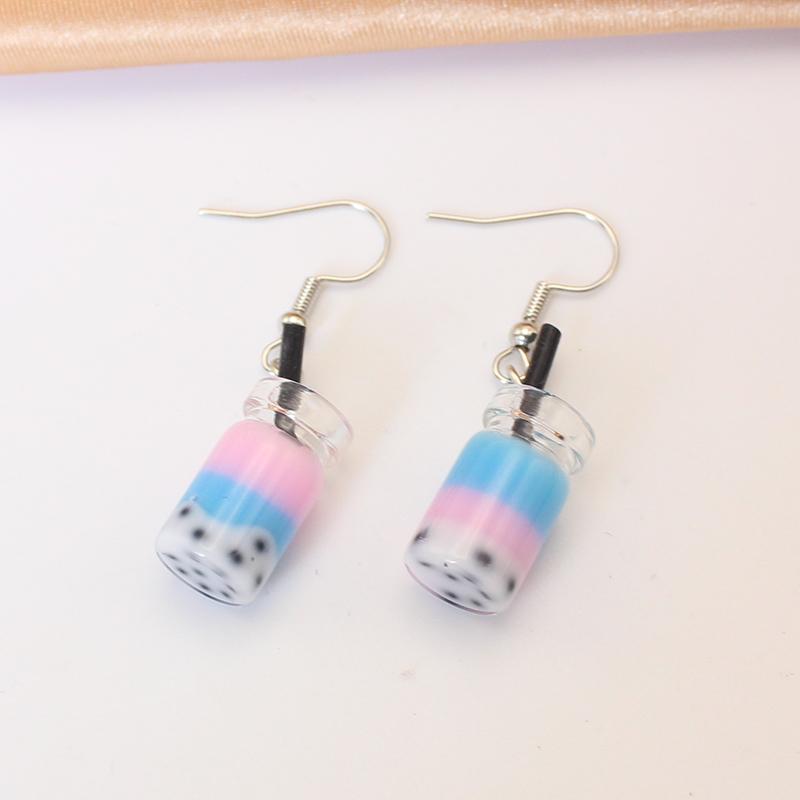 Creative Funny Three Layers Colored Bubble Milky Tea Pendant Earrings for Women Personality Drink Party Ear Zircon Girl Gift