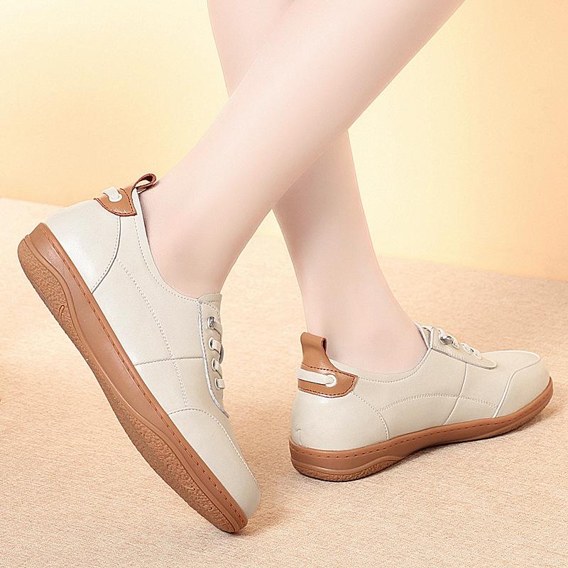 Spring New Women's Shoes Genuine Leather Flat Deep Mouth Single Shoes Plus Size Shoes Casual Soft Sole Comfortable Women's Shoes
