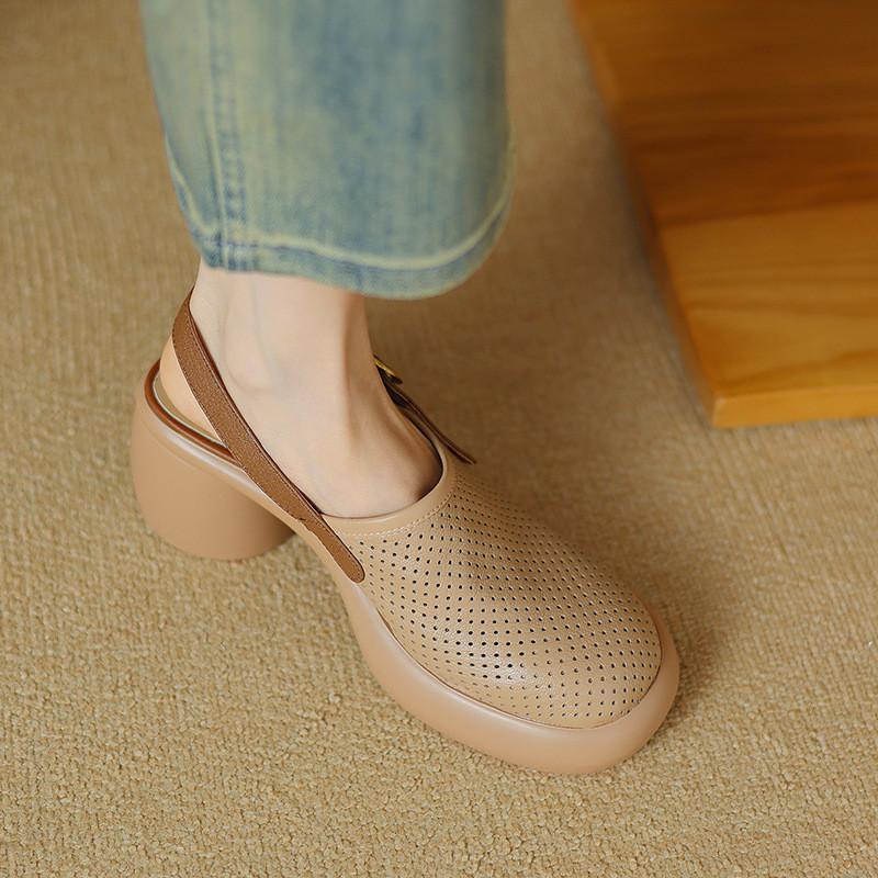 Sommer-Sandalen mit offenem Rücken für Damen mit dicker Sohle und runder Spitze aus Superfiber-Material für Freizeit