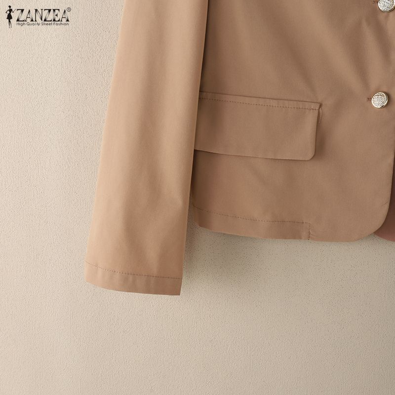 ZANZEA Women Casual Turn Down Collar Loose Long Sleeve Thin Cardigan Blazer