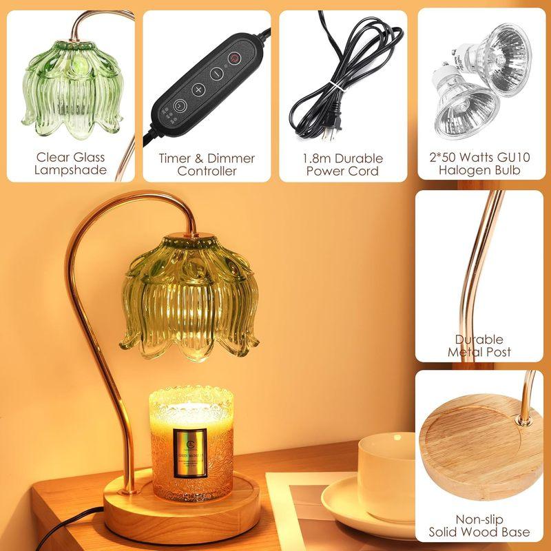Lampe Chauffante pour Bougie, Lumière Chauffante pour Bougie avec Minuterie et Gradateur, Lampe Chauffante pour Bougie à Hauteur Réglable, Bougies non incluses