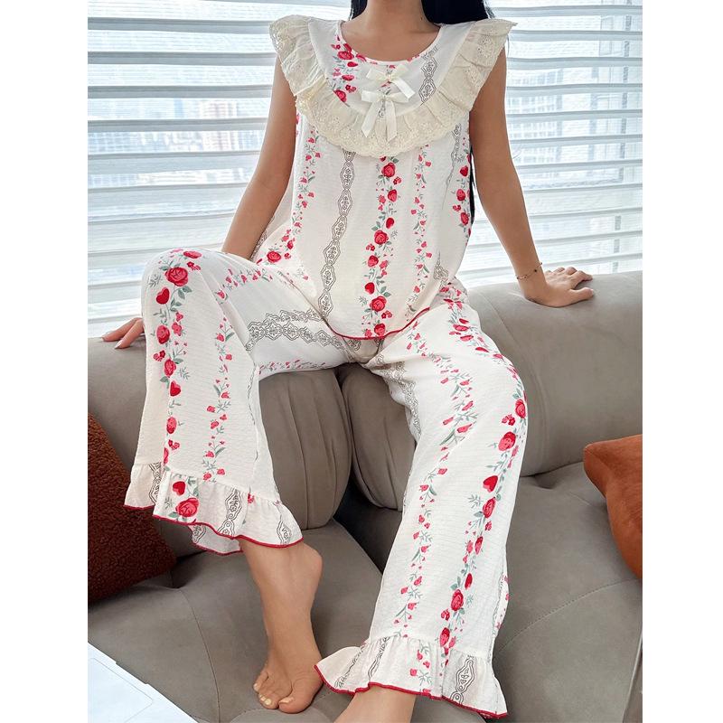 Neuankömmling: Hochwertiges Damen-Pyjamaset mit Blumen- und Rosenmuster – Europäischer & Amerikanischer Stil, Bequemer Homewear-Trend für den frühen Herbst