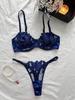2 Piece Floral Embroidery Sexy Lingerie Set Women Thin Transparent Bralette Lace Push Up Bra Panty