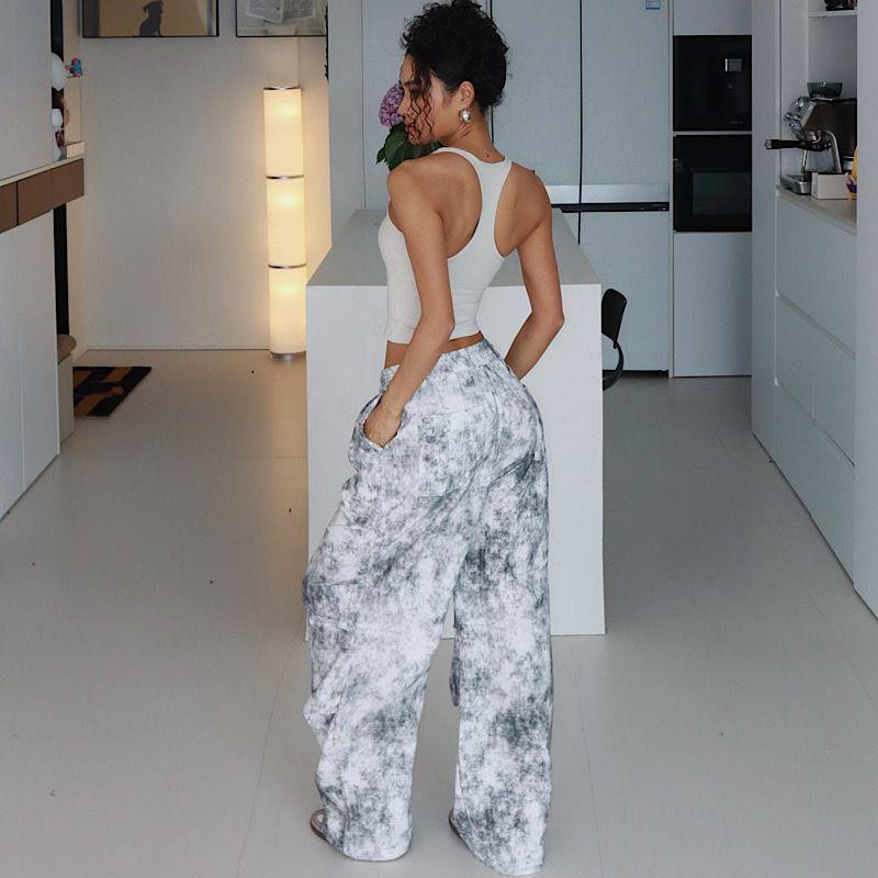 American Tie-Dye Summer Paratrooper Athleisure Ice Silk Straight-leg Loose Pants Jogger Pants Pants