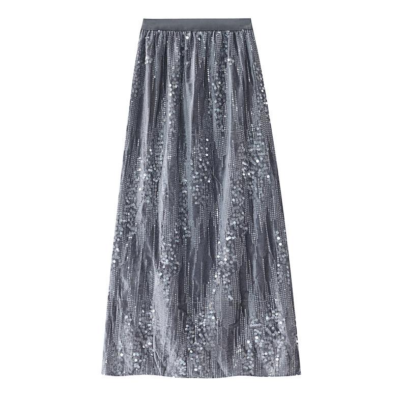 

Юбка из бархата с пайетками Temperament, женская, осень-зима 2025, новая, с высокой талией, средней и длинной яркой юбкой с разрезом на бедрах one size fits all