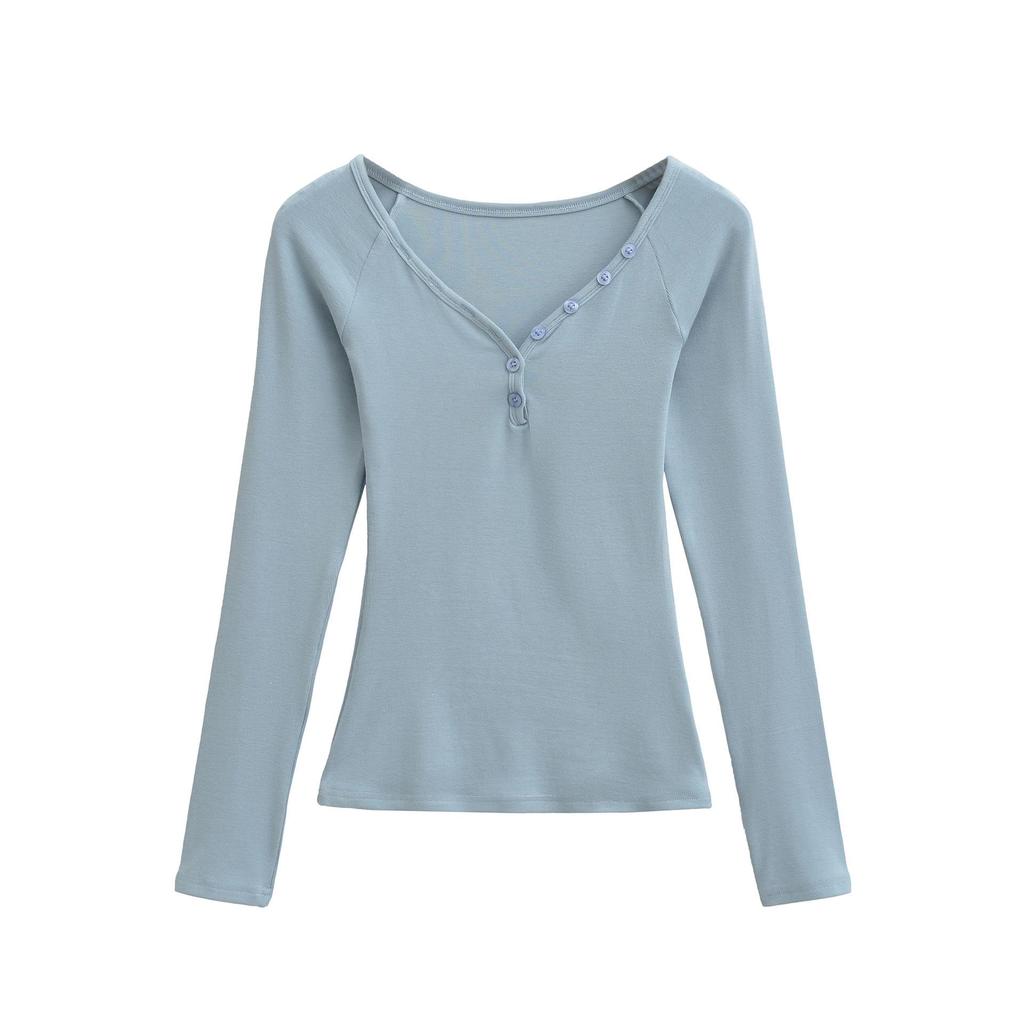 Spicy Girl Cashmere Heart Neck Slim-Fit Button-Up T-Shirt for Autumn/Winter 2025